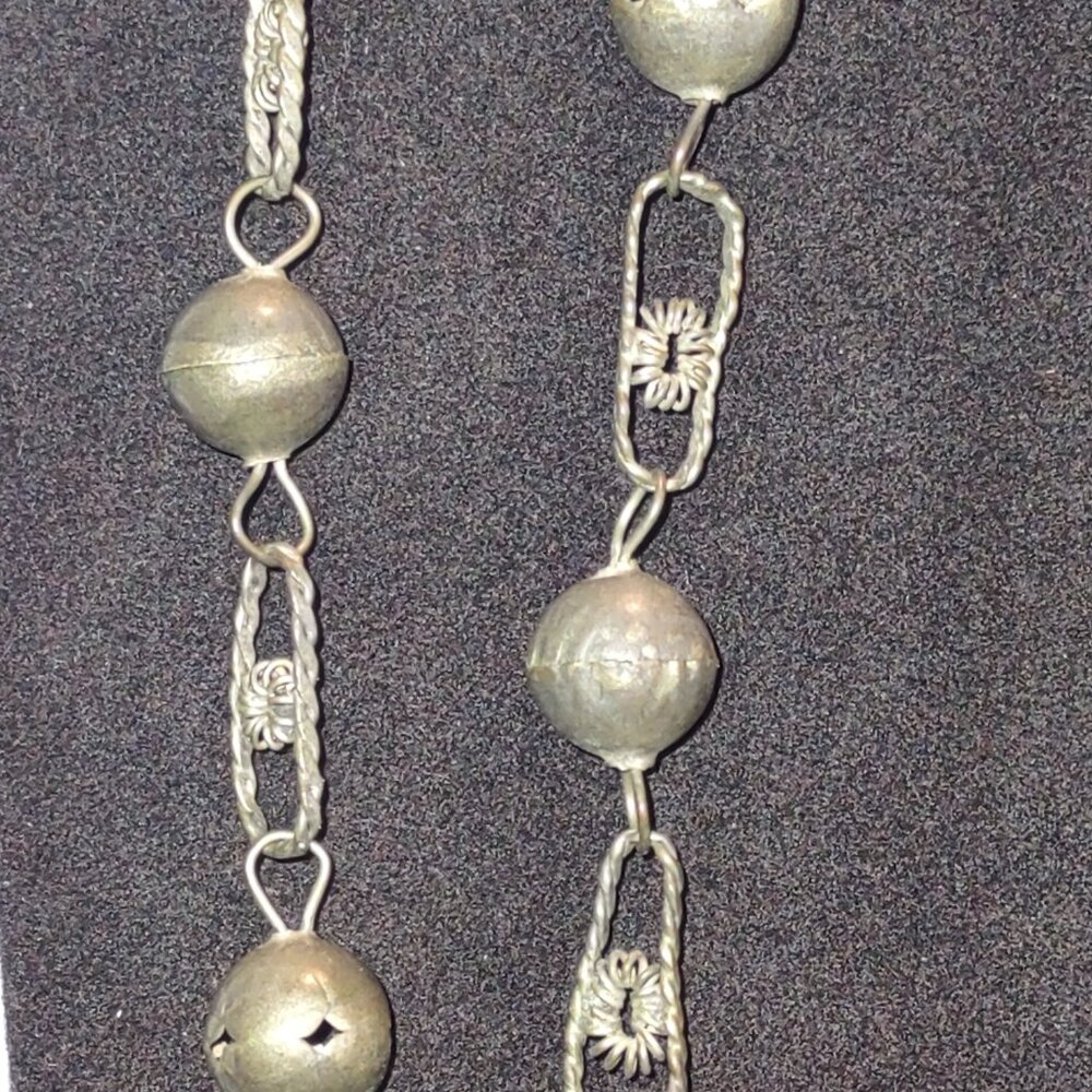 Vintage Mexican Wedding Filigree Bead Necklace, Lasso Chain 32"